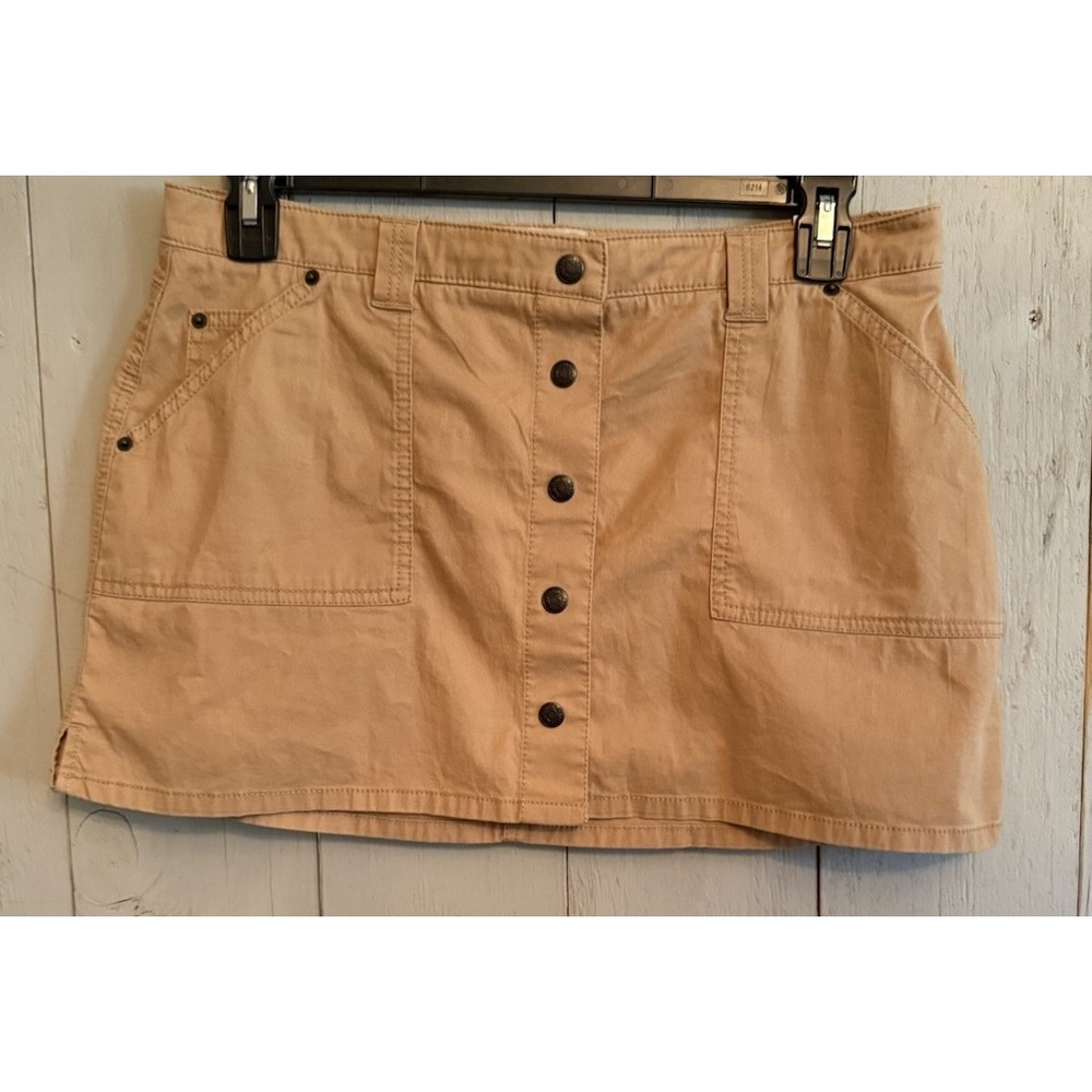 Abercrombie & Fitch Cargo Mini Skirt Snap Front Khaki Tie Inside Waist Sz-M New